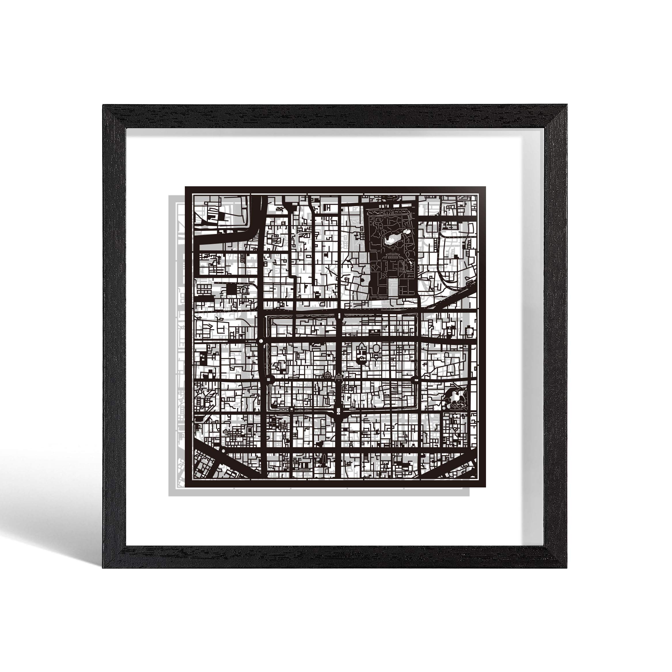 O3 DESIGN STUDIO Xi'an Marco de Papel para mapas, Black map, Black frame, 9x9 inches, Gift Boxed, 2 background color, self-changing, Paper Art โ image 1