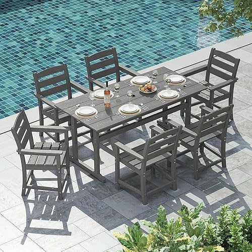 nalone 7-Piece Patio Dining Table Set, HDPE Outdoor Dining Sets