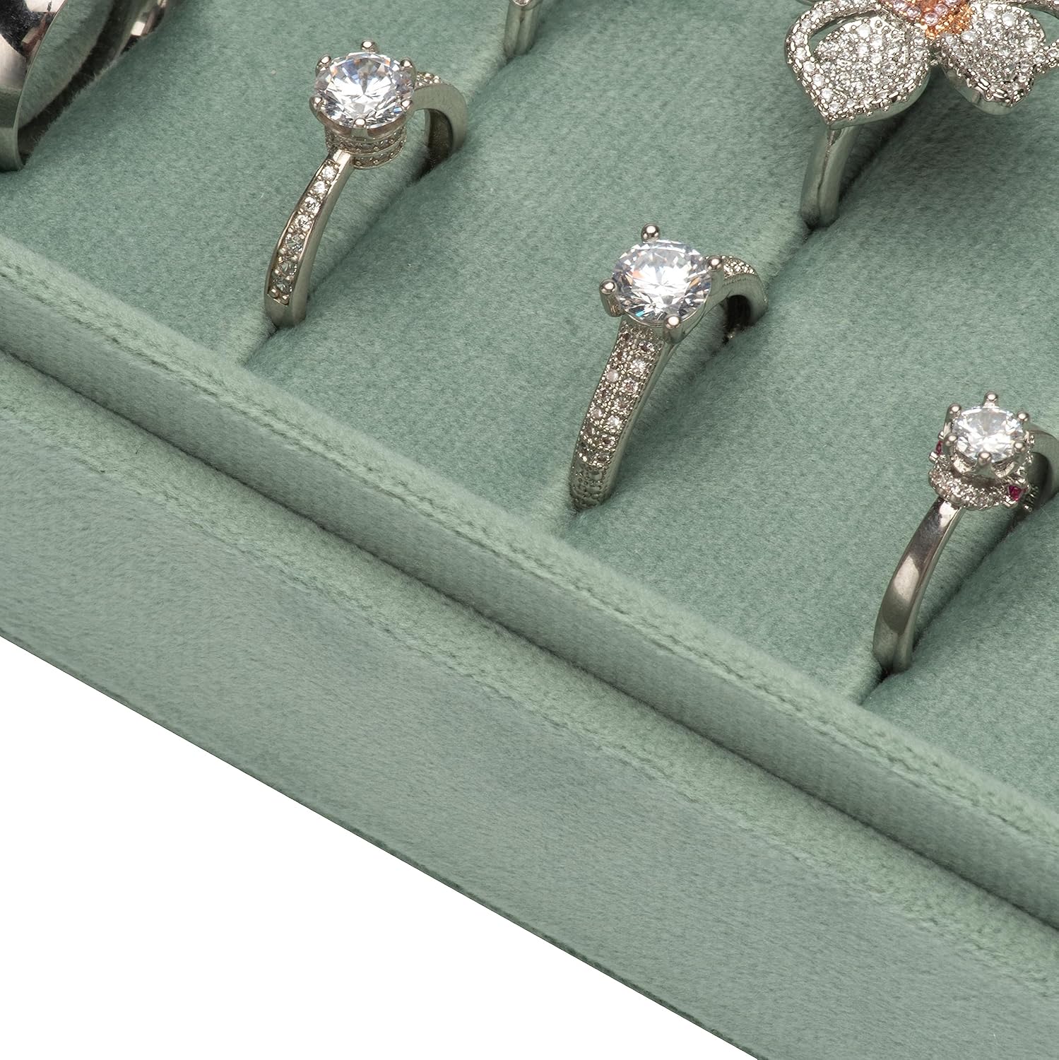 Velvet Ring Organizer Display Tray Jewelry Box Earring Holder Case for Wedding Birthday Christmas Day (Emerald Green)