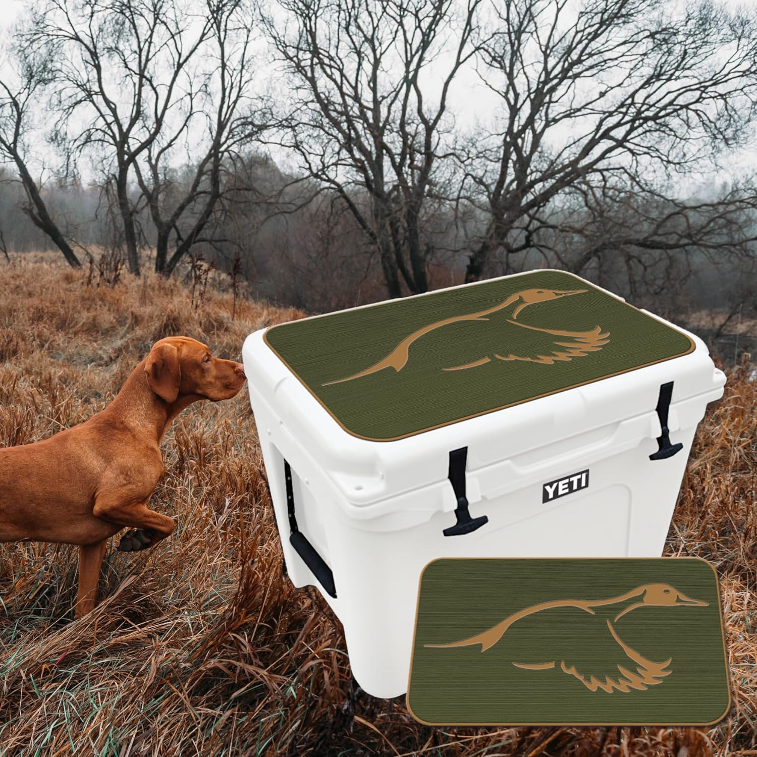 USATuff SeaDek EVA Mat Cooler Pad fits YETI | Peel & Stick Application | Non Slip Comfort Accessories - Duck Solo Hunting Design (OliveGreen-Mocha)