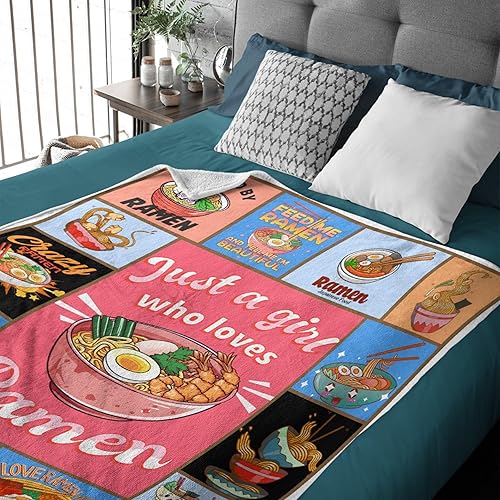 Miniatura 3 de Prabhutaratna Manta con texto en inglés Just a Girl Who Loves Ramen, manta de franela suave y acogedora para sofá, cama y sala de estar, 50 x 40