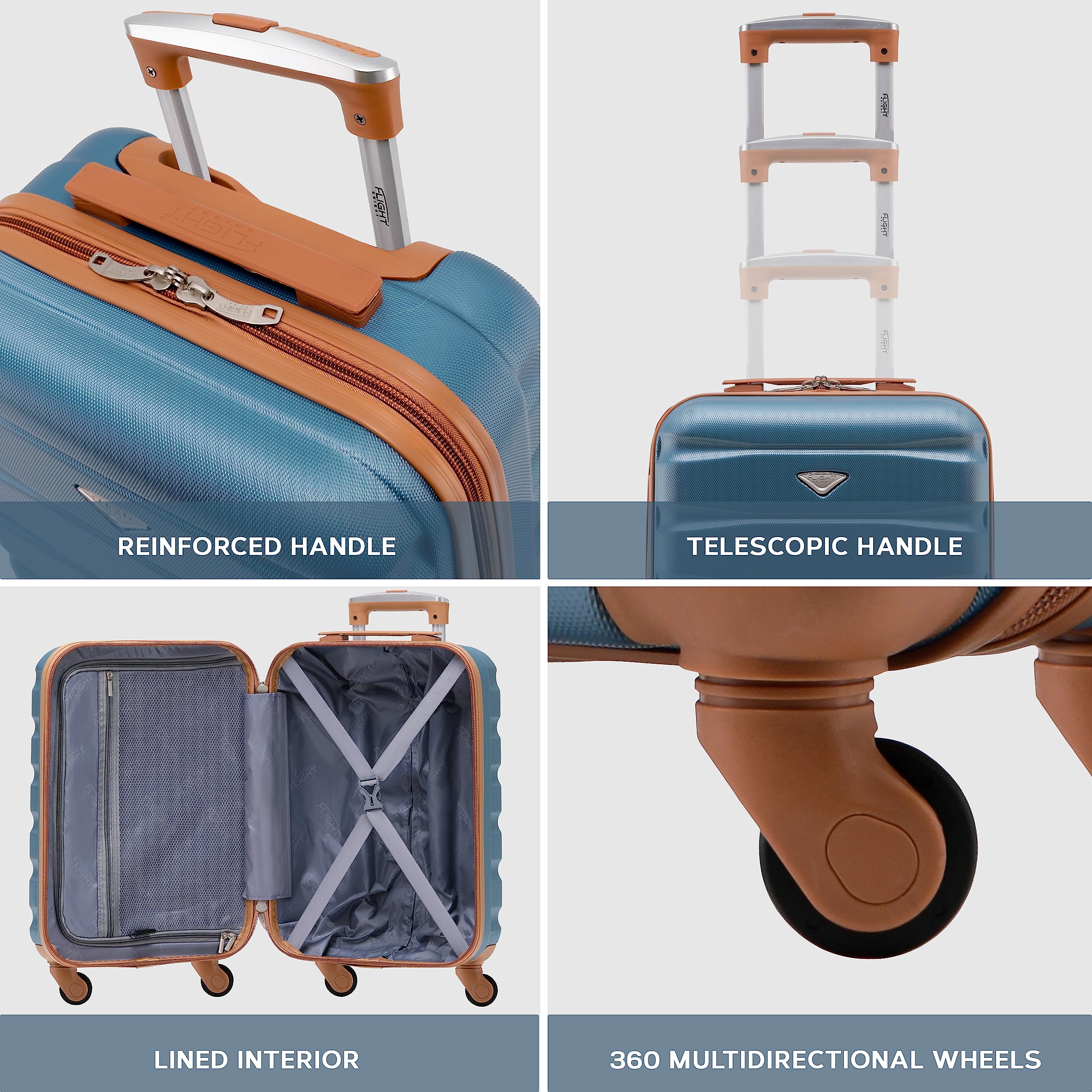 Flight Knight Case 3er-Pack Leichtes Starres ABS-Handgepack Mit 4 Radern, Zugelassen Fur Uber 100 Fluggesellschaften, Darunter Air France, Ryanair Und EasyJet, 55x35x20cm