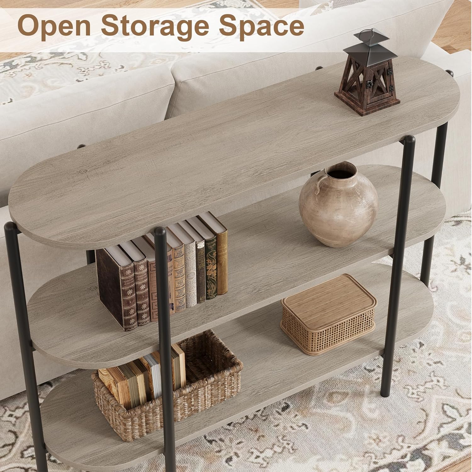 GarveeHome Entryway Console Table, 3 Tier Industrial Metal Sofa Table, Behind Couch Table, Farmhouse Hallway Table for Entry, Living Room, Kitchen, and Dining Room - Grey