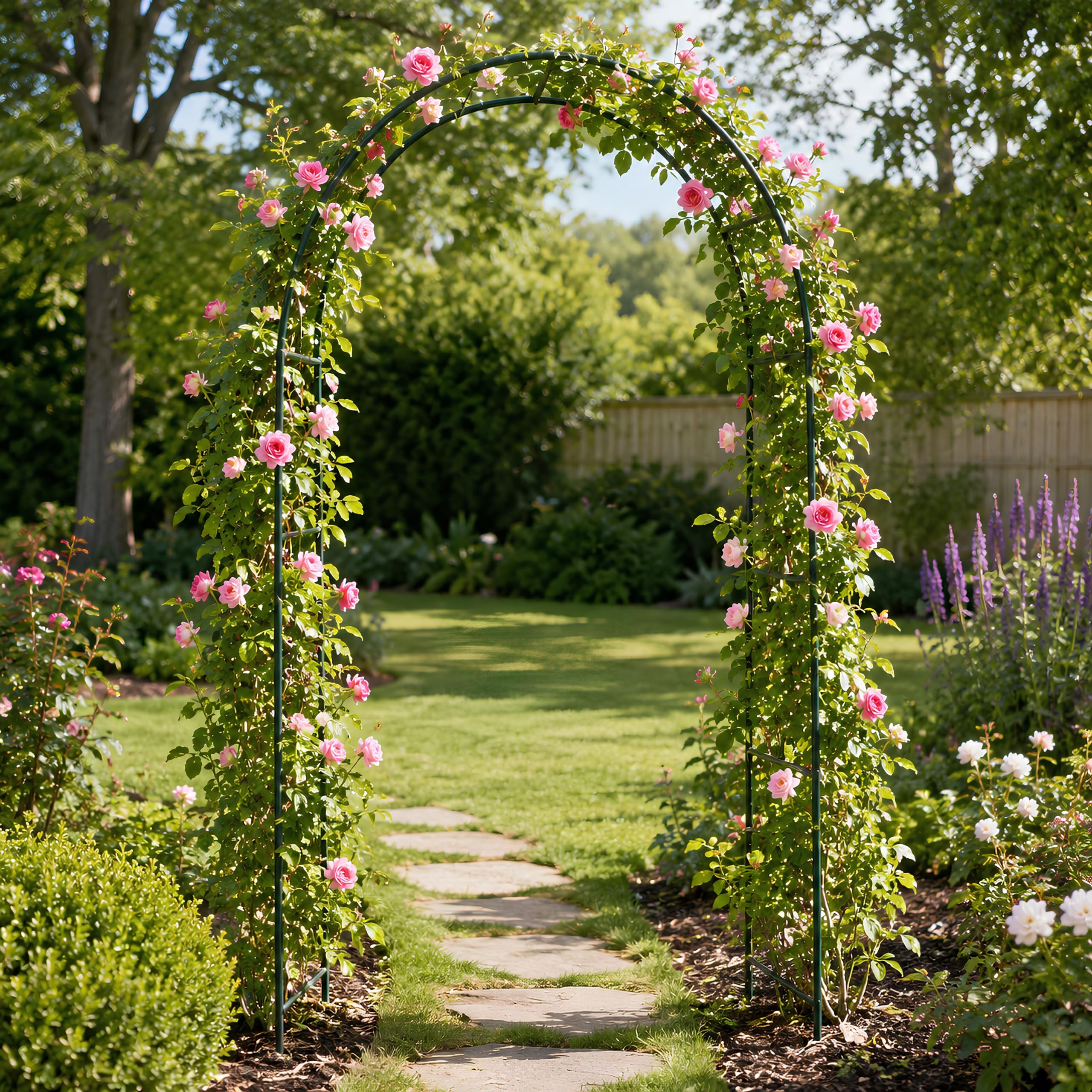 ALAYSTAR Pack of 2 Heavy Duty Metal Garden Arch 2.4m Rose Archway