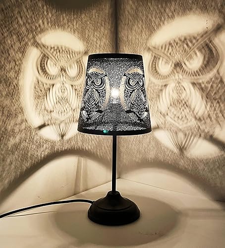 Miniatura 4 de Amyoxu Lámparas de mesa táctiles de metal Lámpara de pantalla de búho para sala de estar, decoración del hogar, proyección