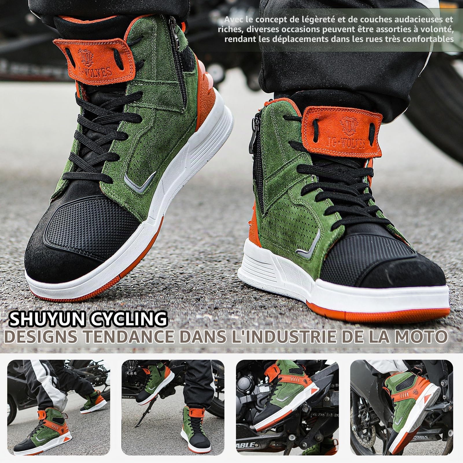 Chaussures Moto Hommes Bottes de Motard décontractées antidérapantes Respirantes décontractées avec Chaussures de Protection de Motocross Street Casual