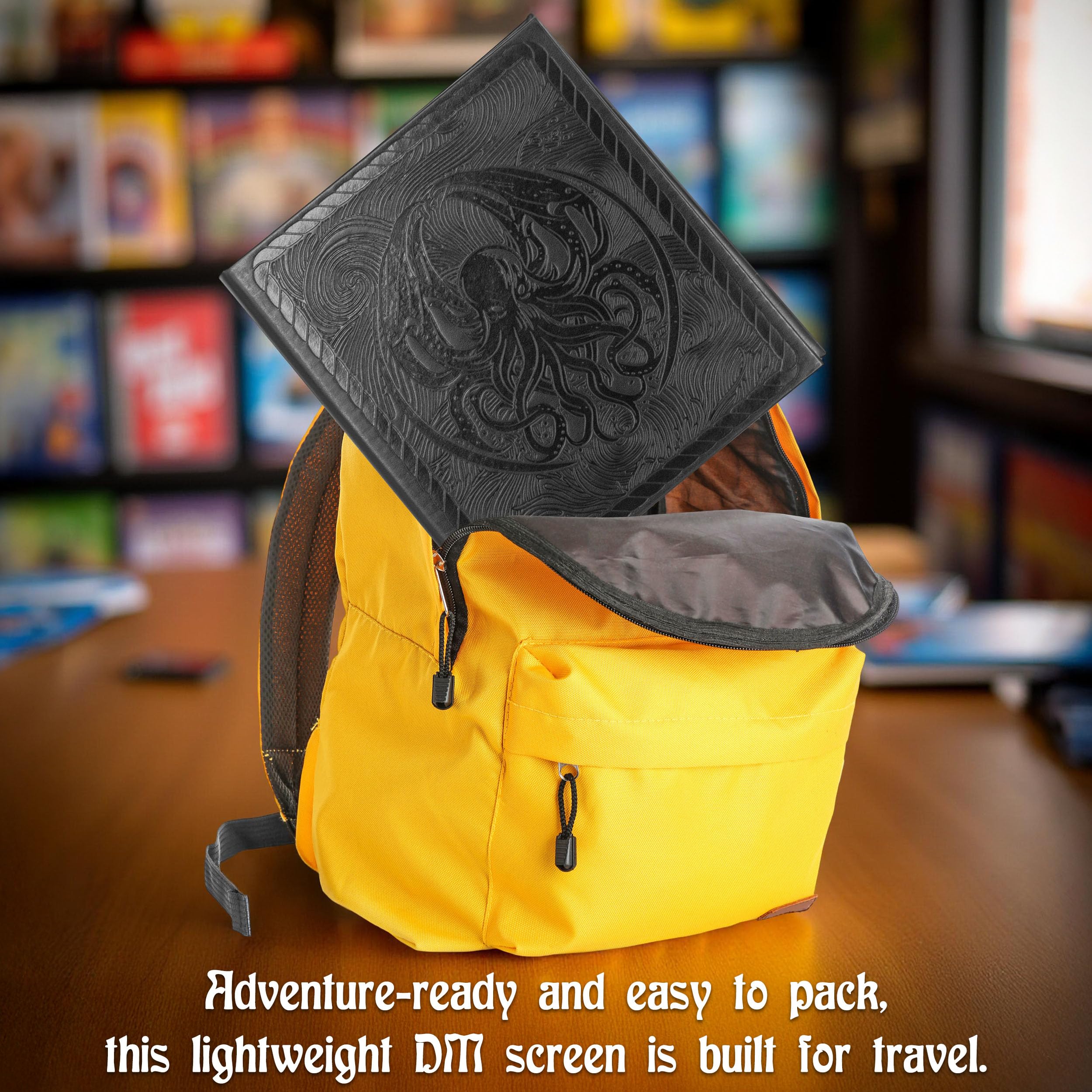 CASEMATIX Écran DM compact – Écran Dungeon Master à 3 panneaux avec poches transparentes, écran GM en cuir PU, compatible avec effacement humide, format de voyage pour campagnes RPG portables