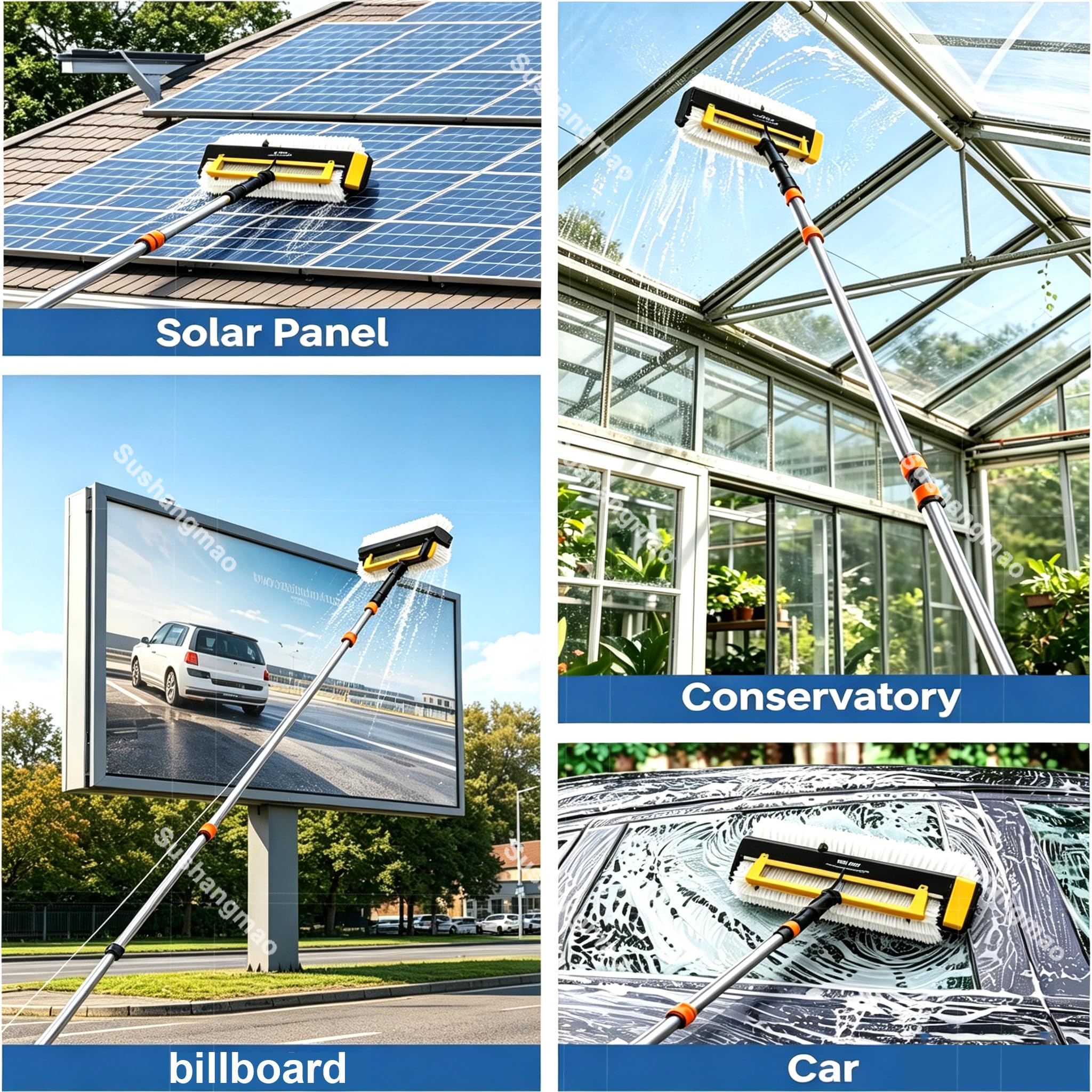 Kit De Limpieza De Paneles Fotovoltaicos – Con Batería 29.000 Mah, Cepillo 60 Cm A 380 Rpm, Raspador Trasero De Silicona, Pértiga De Fibra De Carbono – Limpiador Fotovoltaico Mains-10m(32.8ft)