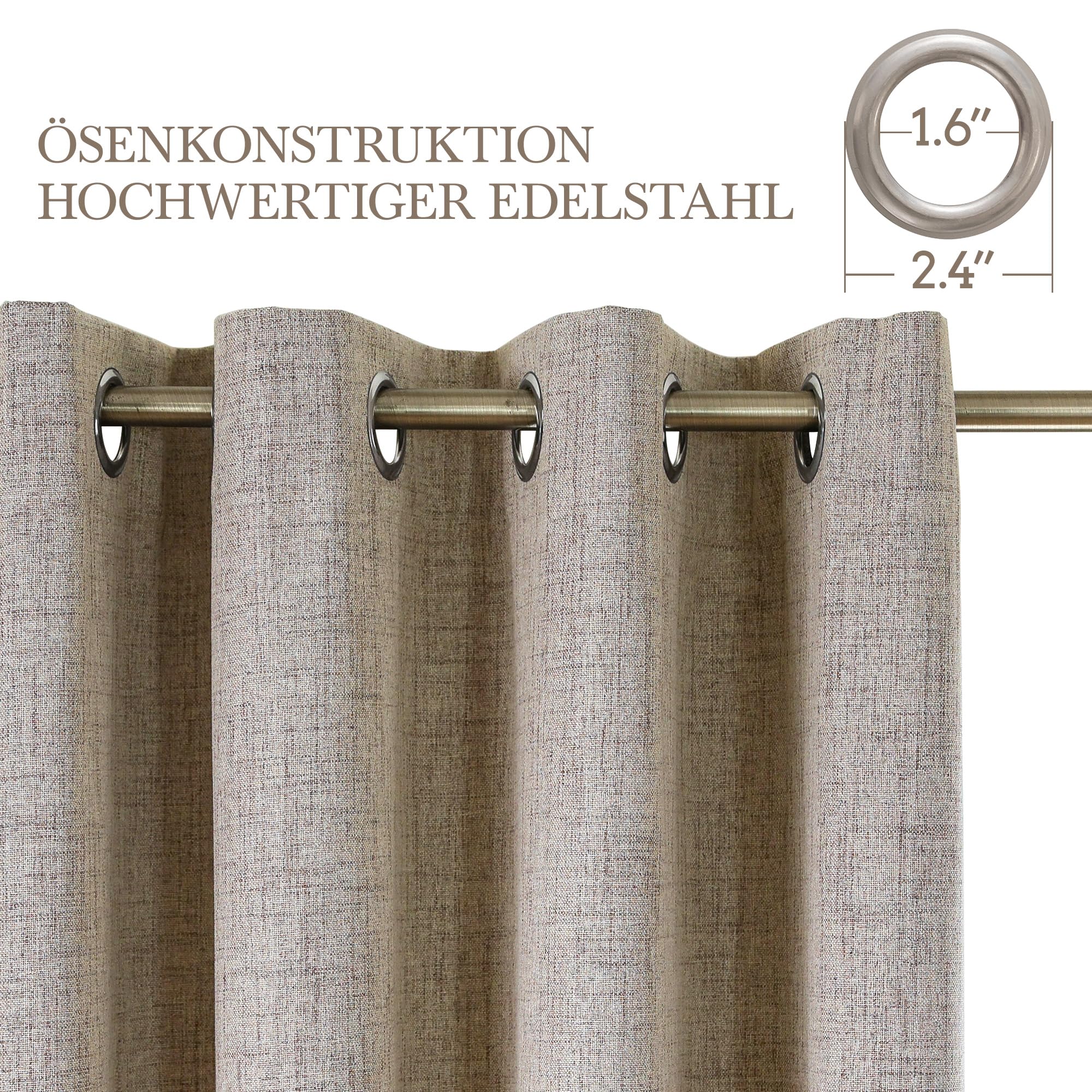 CUCRAF Vorhang 100% Blickdicht Leinen Gardinen mit Ösen Verdunklungsvorhänge Gardinen Leinen H245 x B140 cm 2er Set, Thermovorhang Kälteschutz Schallschutz Vorhang für Wohnzimmer Schlafzimmer