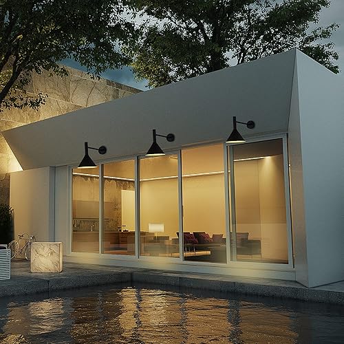 Miniatura 3 de Lámpara de granero de cuello de cisne negro satinado de 19 pulgadas con brazo de extensión largo de 15 pulgadas, aplique de pared de granja,