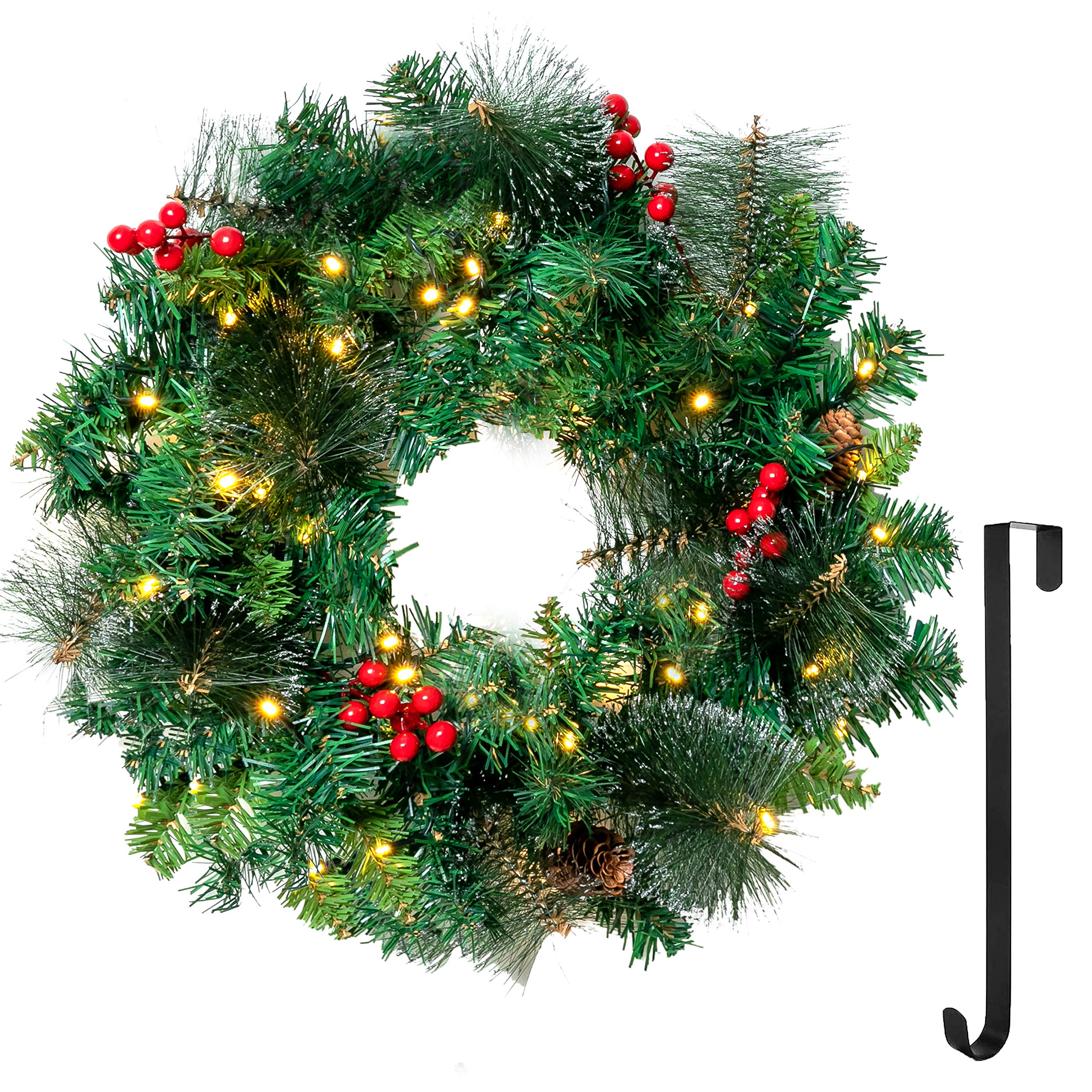 20” Artificial Christmas Wreath Prelit with 15” 