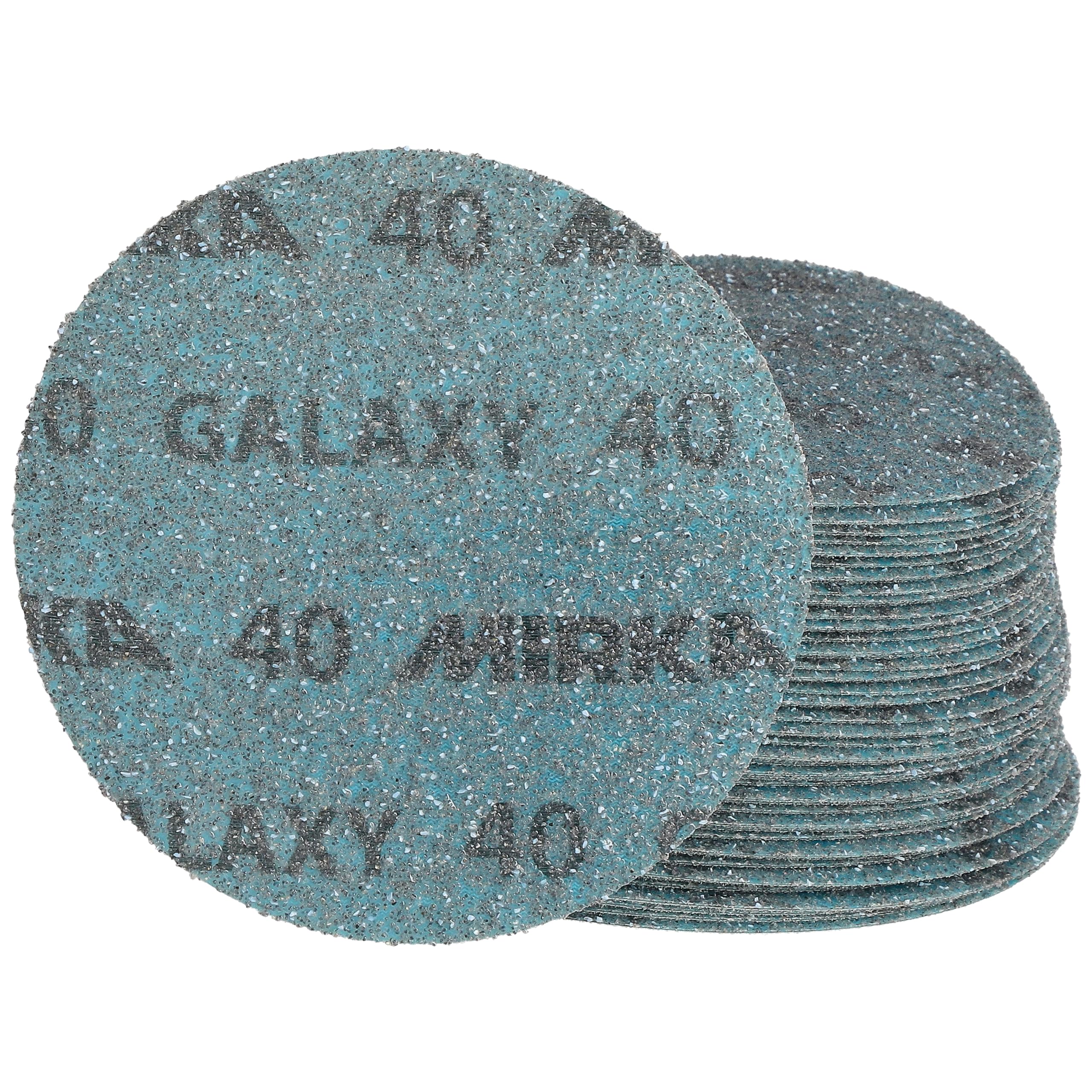 Mirka Galaxy - Carta vetrata da 125 mm, grana 40, 50 dischi/confezione, con gancio e anello, abrasiva di alta qualità per resina epossidica, legno, metallo, tecnologia anti-intasamento e