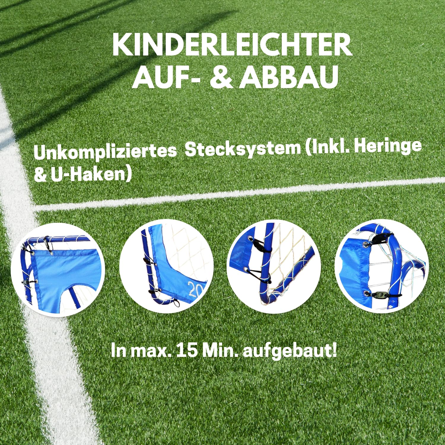 Best Sporting Fußballtor I Fußballtor Kinder 240 cm x 170 cm x 85 cm I sehr stabil Fußballtor mit Blauer Torwand I Hochwertiges Kindertor mit Netz, Torwand & Heringen I Fussball Tor Grau