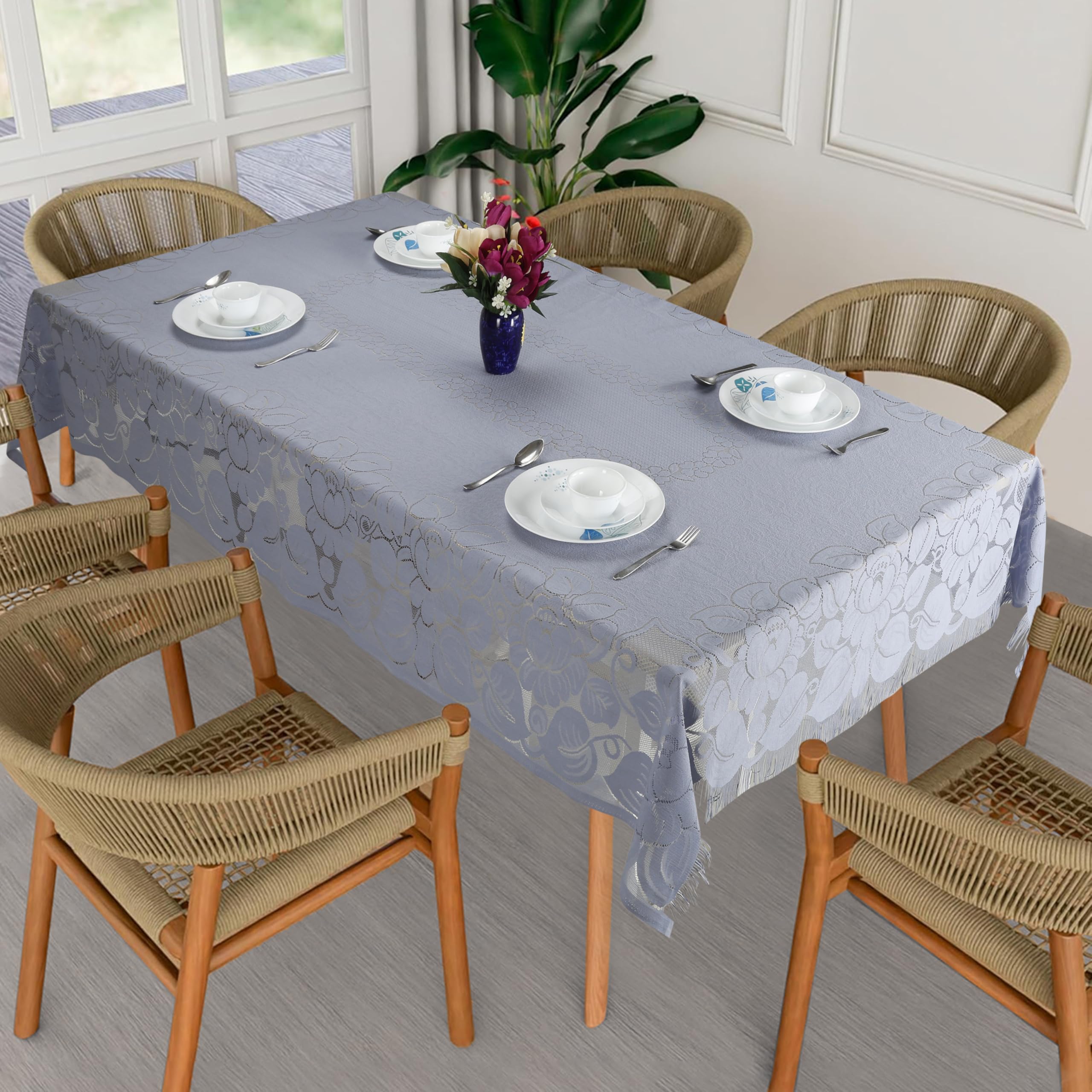 Homerz Premium 6-8 Seater Table Cloth, Soft Cotton Knitting Fabric (Frill Grey, 60x90 inch- 6-8 Seater)