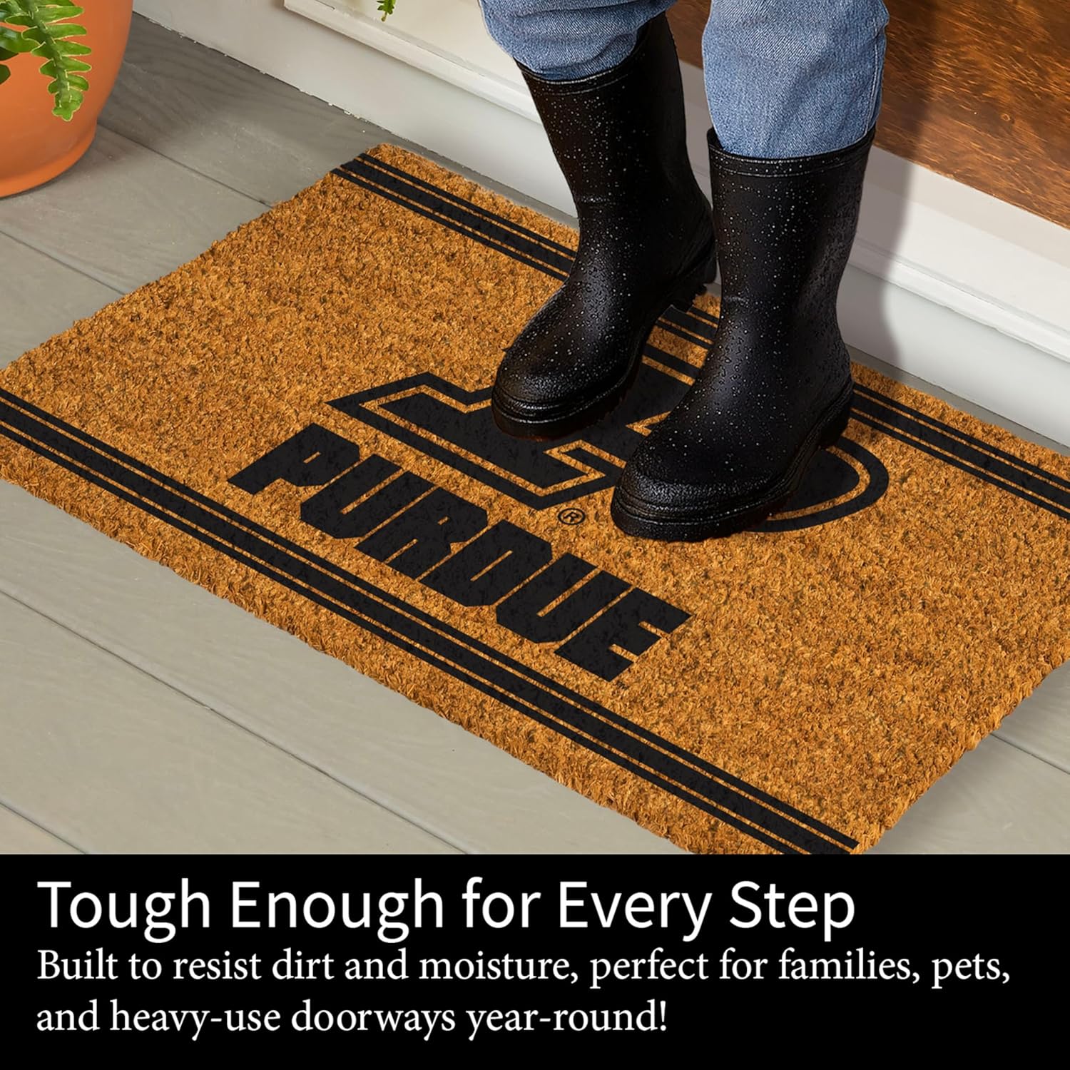 NCAA Purdue University Coir Door Mat, Indoor and Outdoor Entryway, 28 x 16 Inches Non Slip Back Welcome Floor Mats for Muddy Dog Paws, Weather-Resistant Front Door Entrance Home Décor