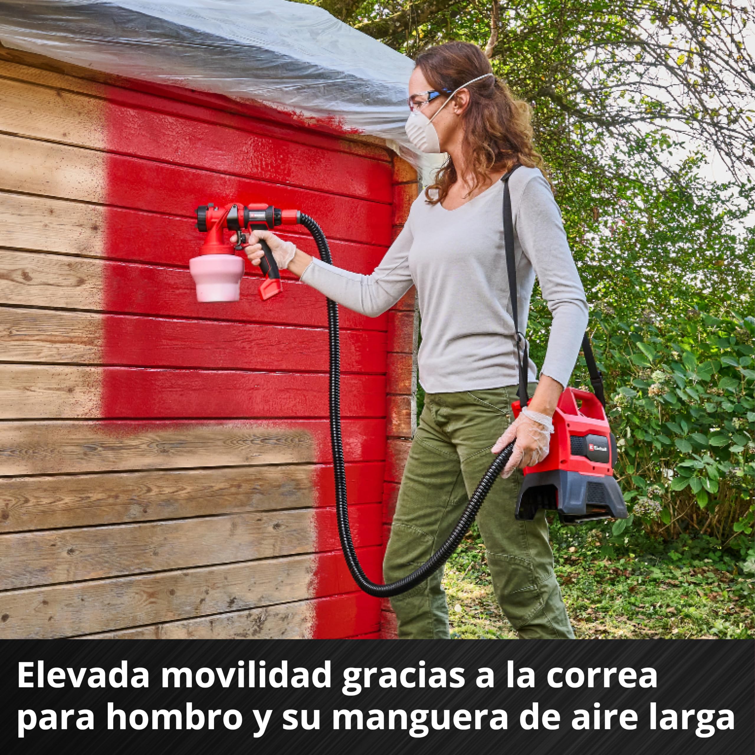 Einhell Sistema de pulverización de pintura a batería TE-SY 18/90 Li-Solo Power X-Change (18 V, 1000 ml/min capacidad de flujo, contenedor de 1200 ml, cantidad ajustable de aire/pintura, incluye