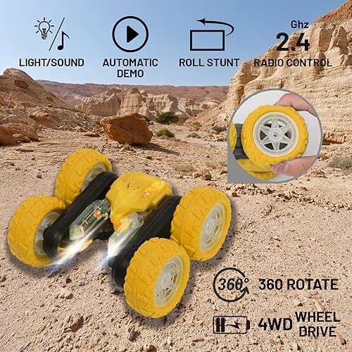 Miniatura 3 de Coche de acrobacias RC para niños, autos de control remoto para niños, autos de juguete de acrobacias giratorios de 360 de doble cara, automóvil RC
