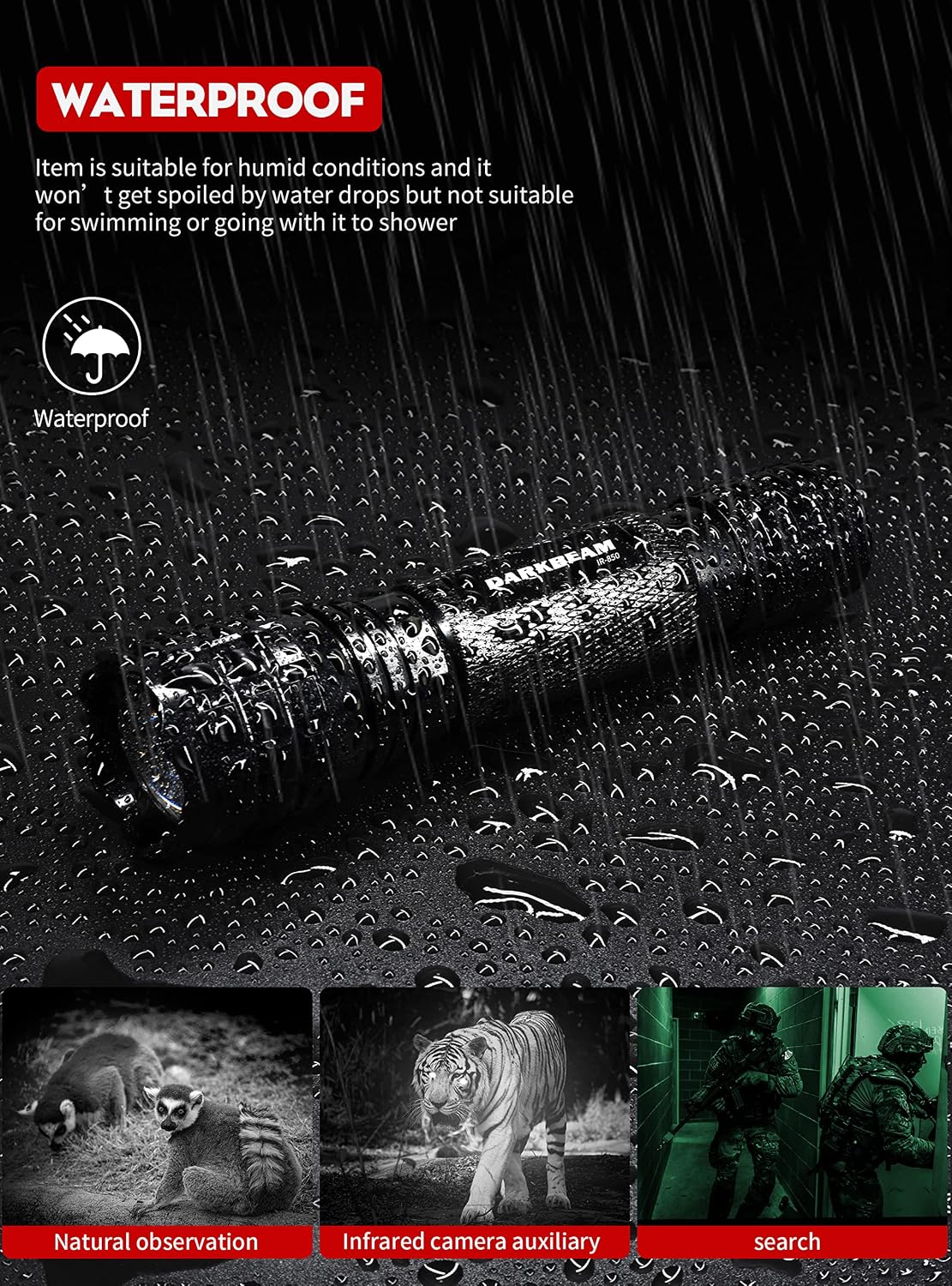 DARKBEAM ir Flashlight Infrared 850nm Lights LED Mini for Night Vision, Rechargeable Portable Tactical ir Illuminator Torch, Focus Adjustable for Hunting, Observation, Search