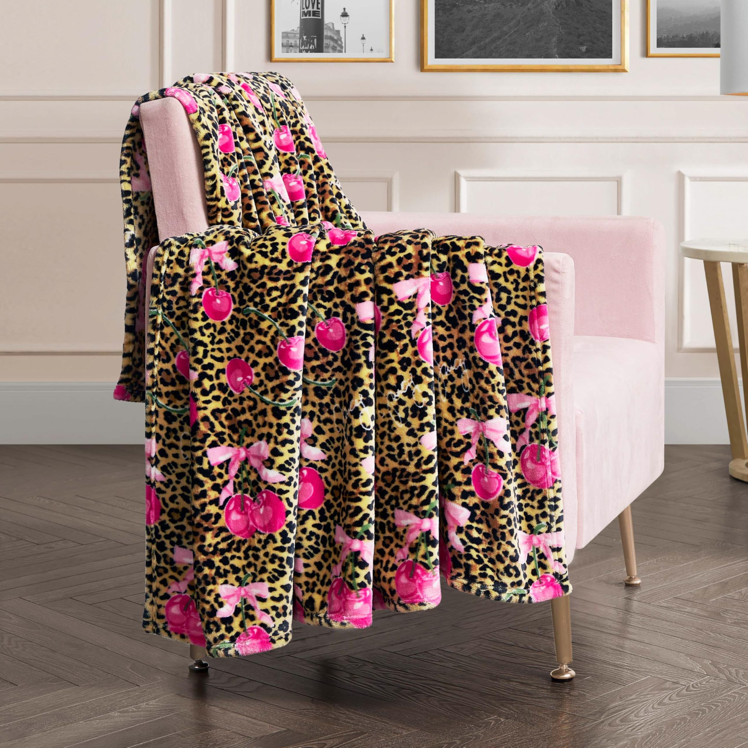 Juicy Couture Oversized Plush Throw Blanket 60" x 70", Wild Cherry Hot Pink - 3