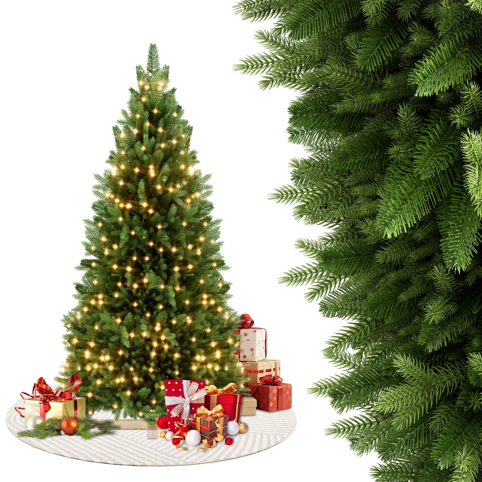 FIVMEN Árbol de Navidad Artificial con Iluminación 150 cm PVC/PE Árbol de Abeto Árbol de Navidad Realista con Base de Madera Árboles de Navidad Christmas Tree Decoración Navideña