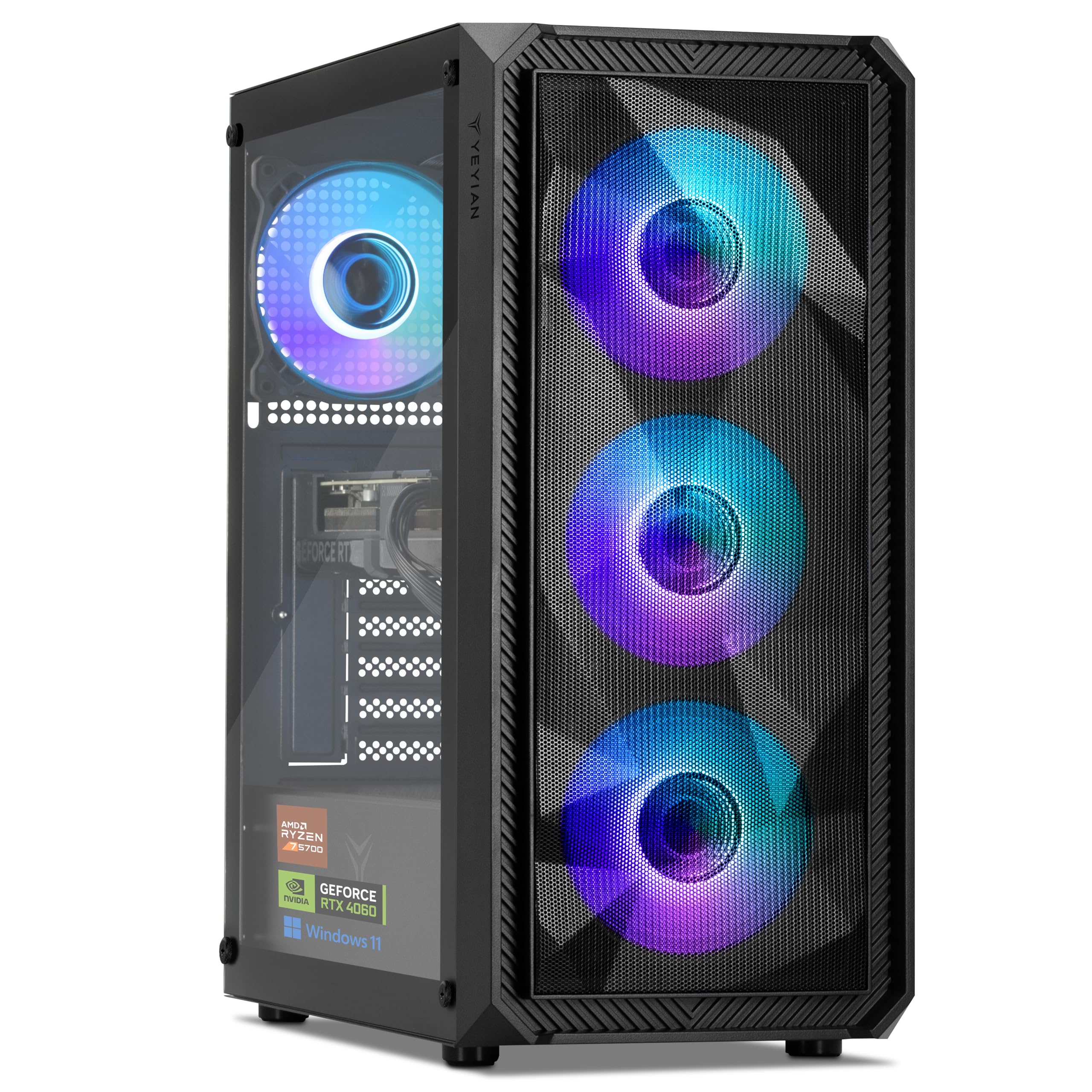 YEYIAN AMD Ryzen 7 5700 8 Cores 4.6GHz Gaming PC & Nvidia GeForce RTX 4060 8GB | 16GB DDR4 3200Mhz | 1TB NVMe Gen3 SSD | WiFi 6 + BT 5.2 | Ethernet | Win 11 Pro