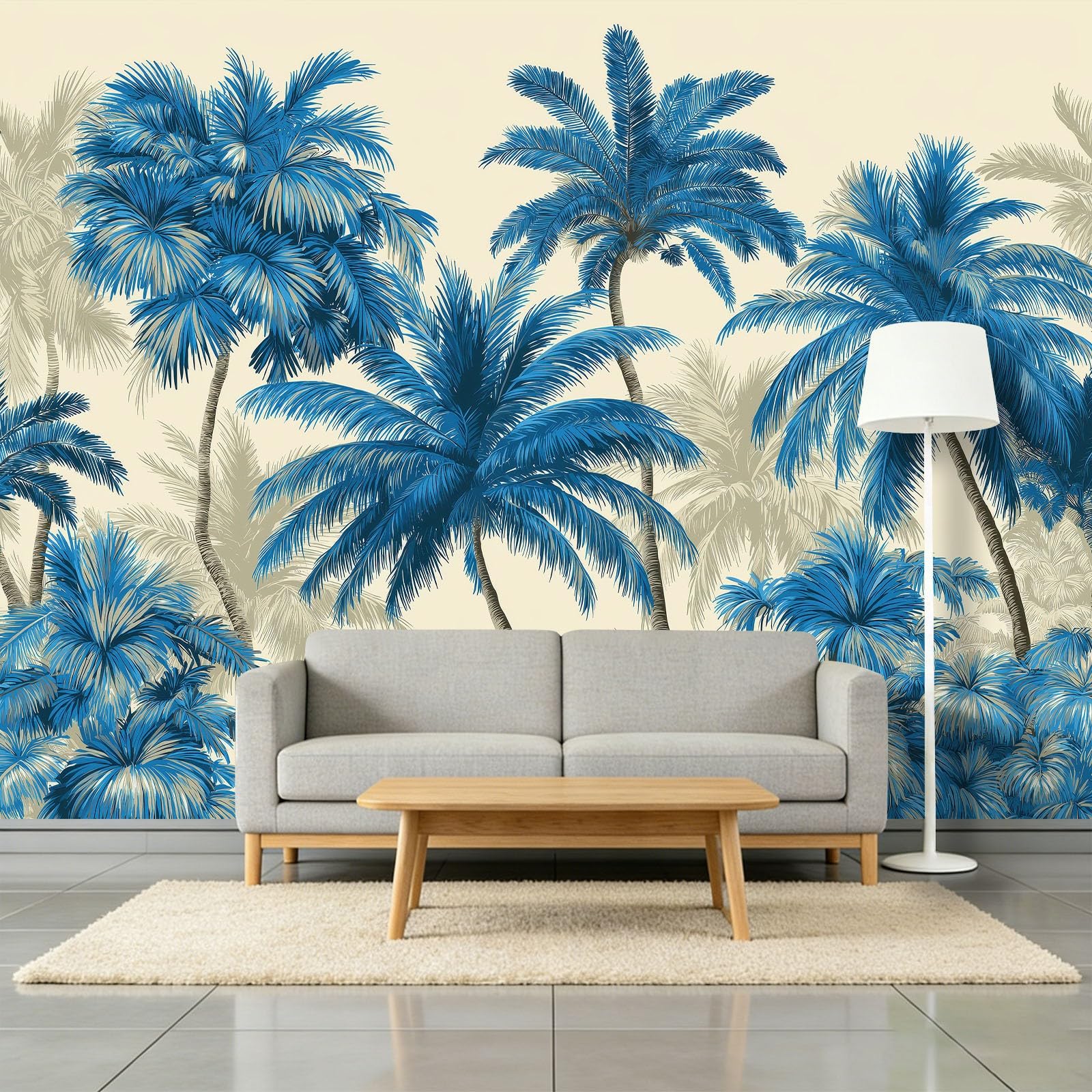 Générique Tapeta 3D panoramiczny obraz ścienny 350 x 256 cm minimalistyczny natura rośliny palmowe tapeta gobelin panoramiczny plakat salon dekoracja ścienna pokój dziecięcy, niebieski