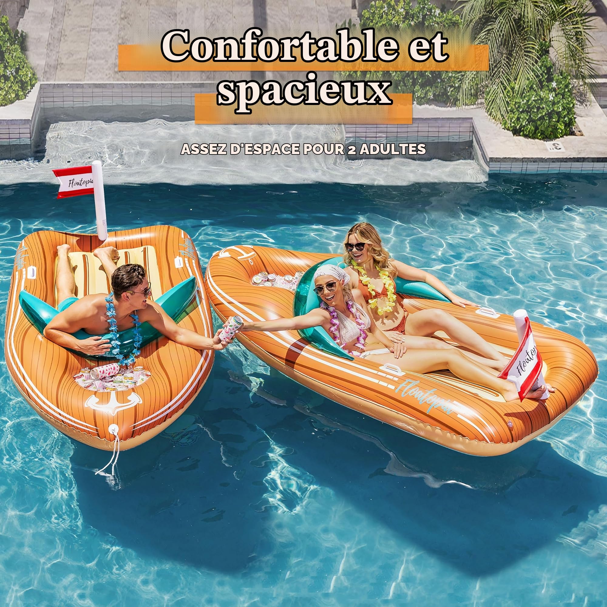JOYIN Flotteur Gonflable Bateau de Piscine avec Le Refroidisseur Renforcé, Radeau de Salon de Partie de Piscine d'été, Jouets de décorations