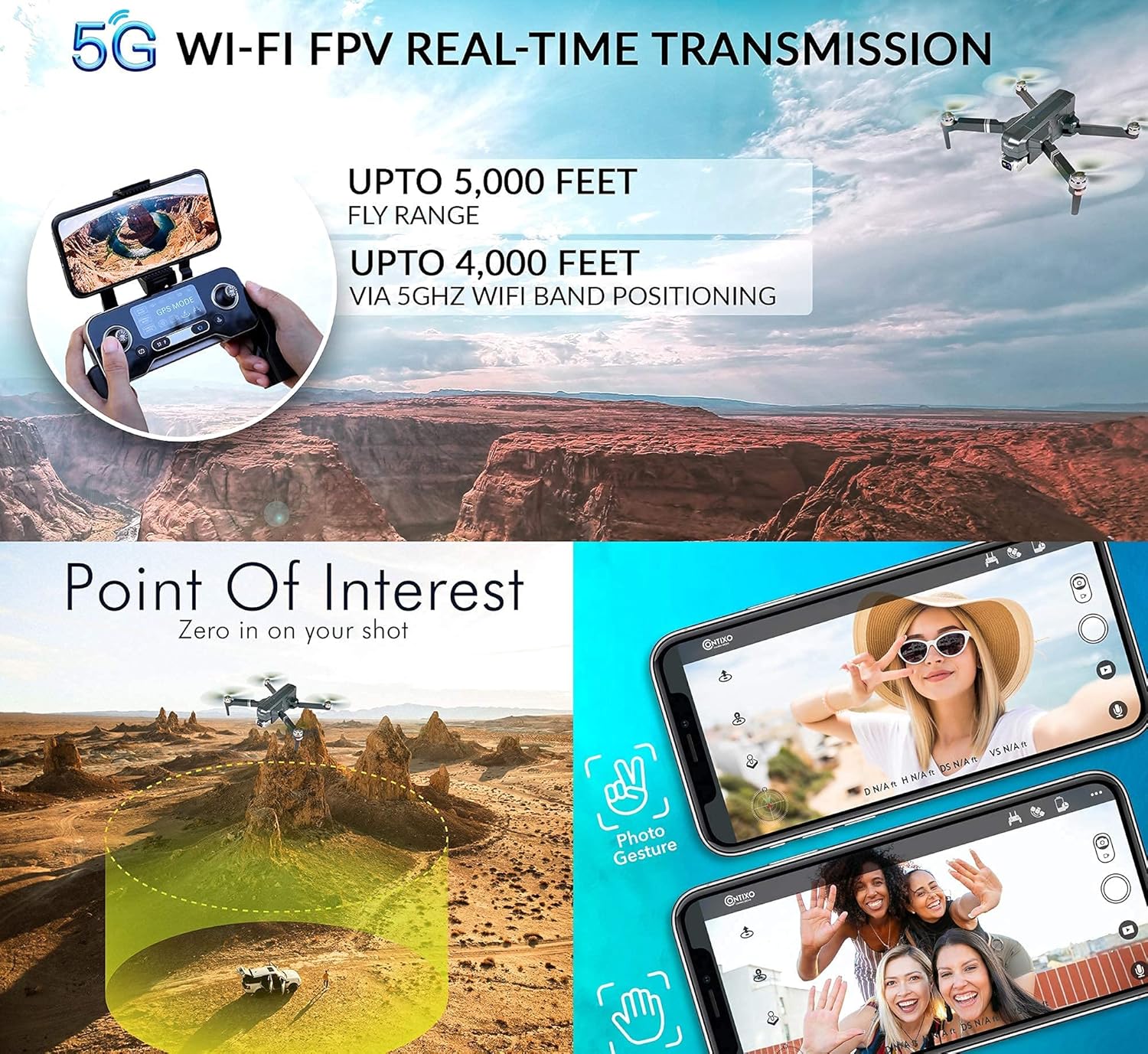 Contixo F35 GPS Drone with 4K UHD Camera 2-Axis Self stabilizing Gimbal 5G WiFi FPV RC Quadcopter Brushless Drone for Adults, Bonus 64GB SD Card, 2 Batteries Included