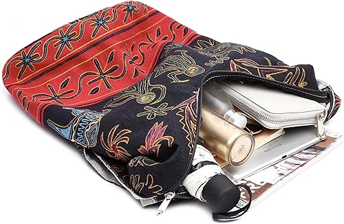 Miniatura 6 de Bolsa de hombro para mujer, de lona en estilo hippiebohemio para llevar cruzada al hombro, disponible en diferentes colores y estampados