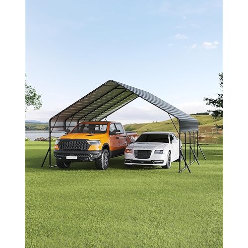 20x20 FT Heavy Duty Metal Carport Kit, Reinforced Frame with Anchors, for Trucks, Boats, RV, Tractor, 100MPH Wind & 35PSF Snow Rating, Easy Assembly