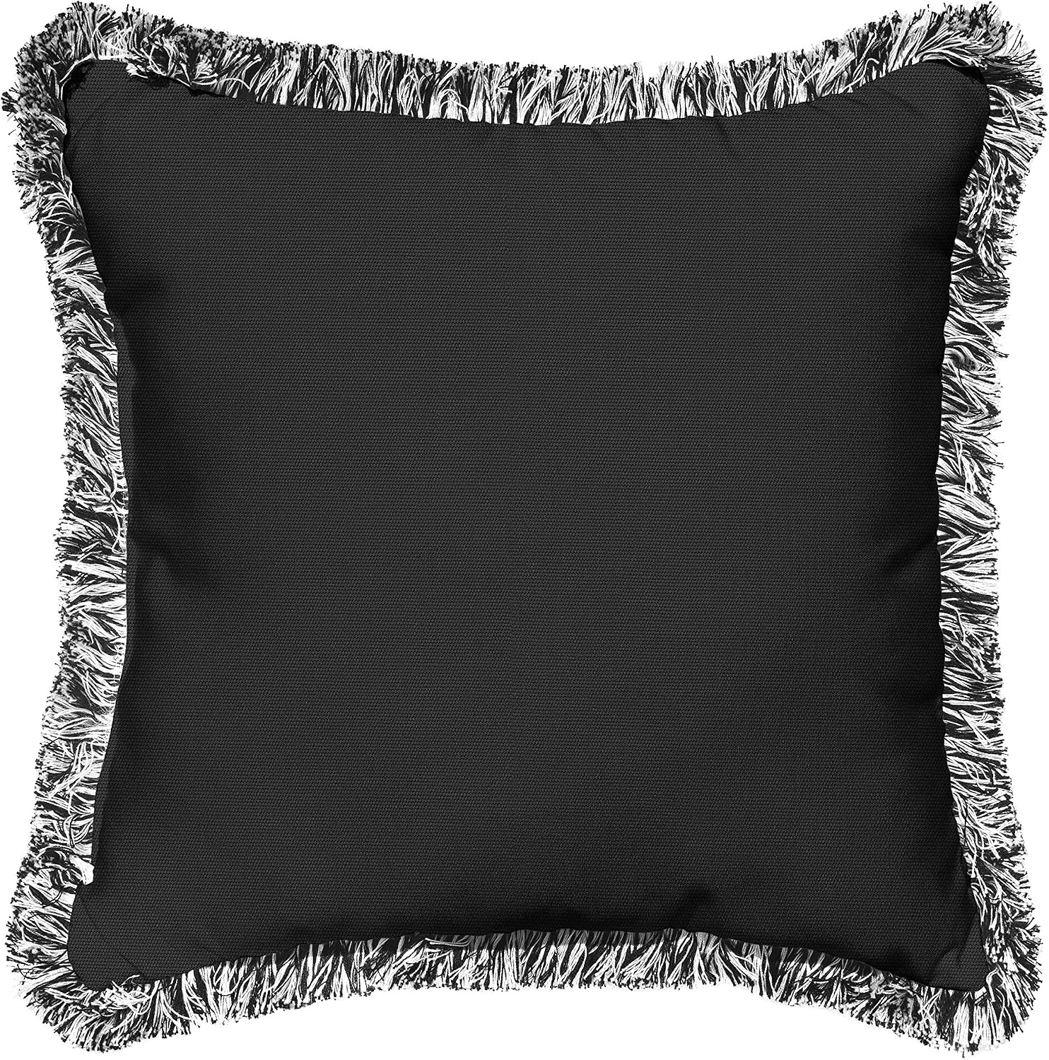 Sorra Home x Sunbrella Trim Fringe Pillow, 18 x 18 x 6 inches, Canvas Black/Black and White
