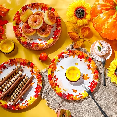 Miniatura 4 de 50 platos de papel de otoño de 9 pulgadas, platos de calabaza de Acción de Gracias, hojas de otoño, platos desechables para suministros de fiesta de