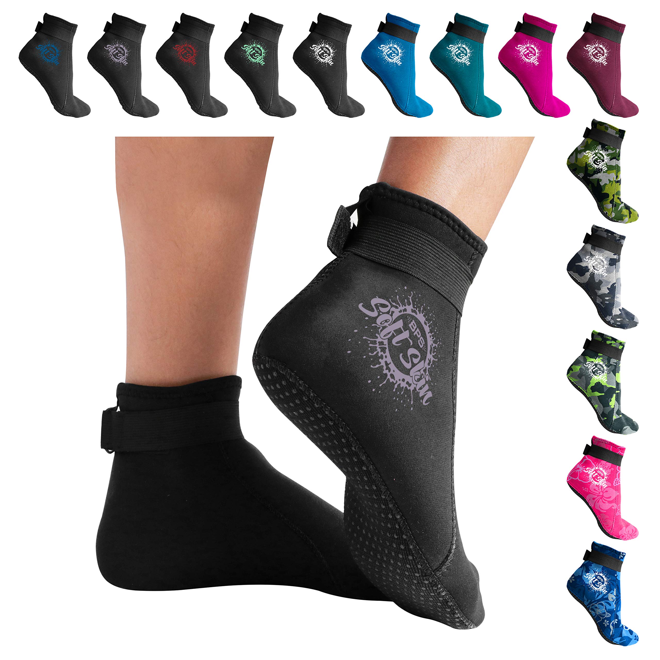 BPS New Zealand Soft Skin 3mm Neoprene Socks Anti Slip Booties for Beach, Water Activities, Diving, Surfing, Wetsuit