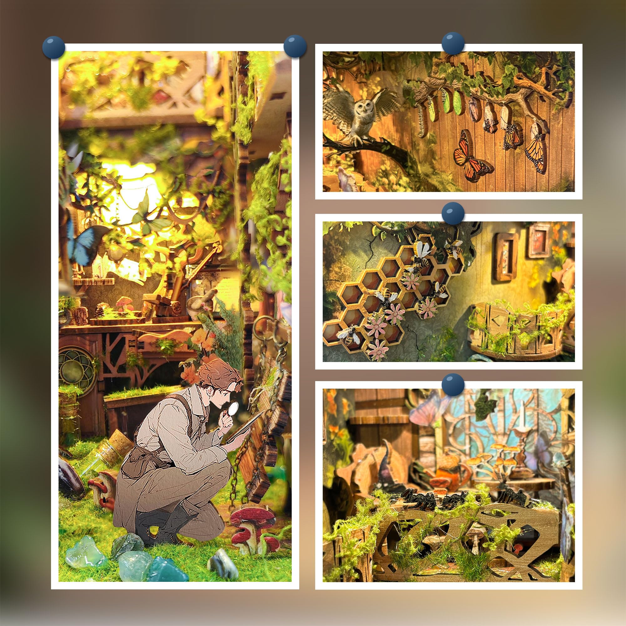 Zestaw do samodzielnego wykonania, domek dla lalek, regał na książki, dekoracja, drewniane puzzle 3D z osłoną przeciwpyłową LED, miniaturowy zestaw, urodziny, Halloween, dekoracja domu dla