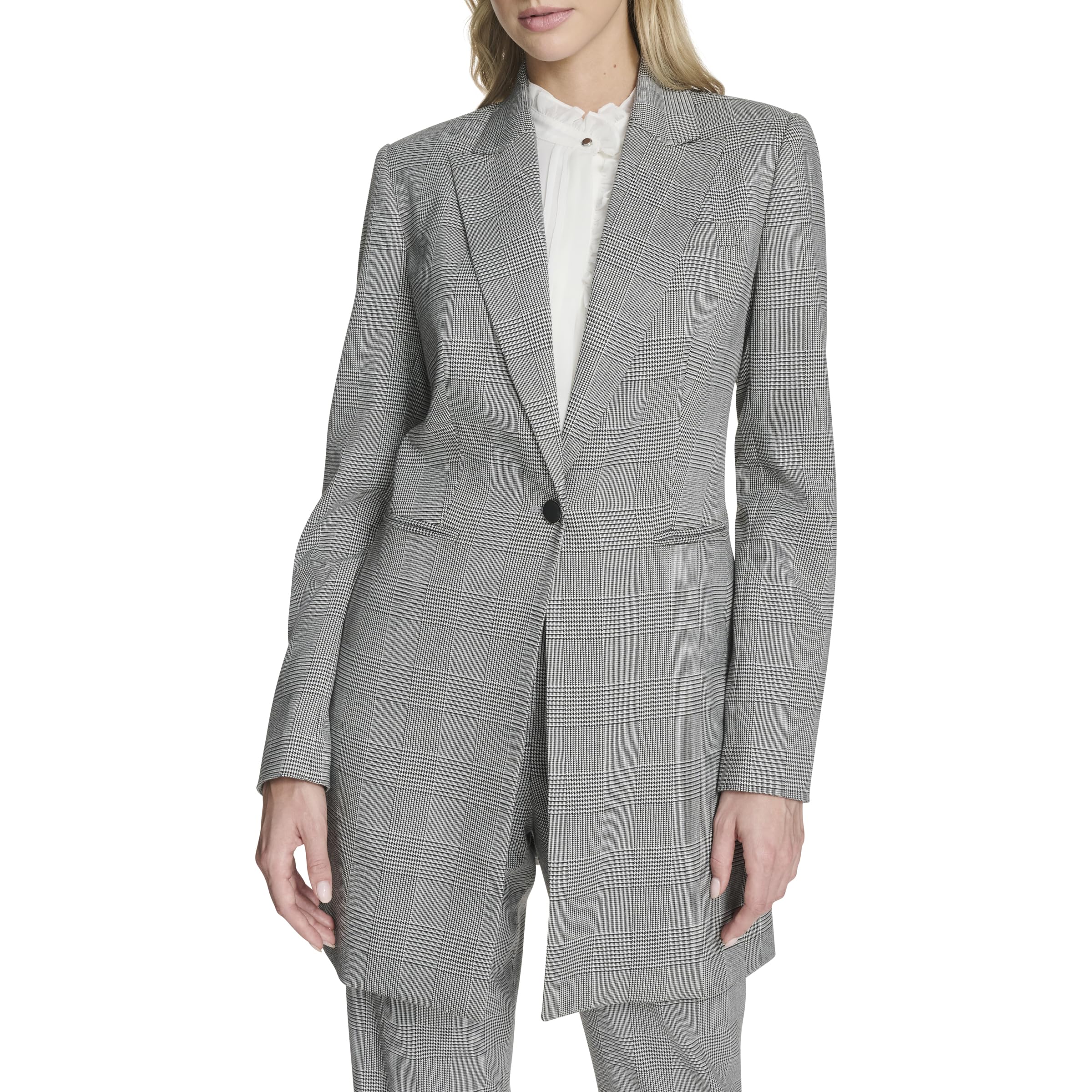 Calvin Klein Womens One Button Long Notch Collar Jacket