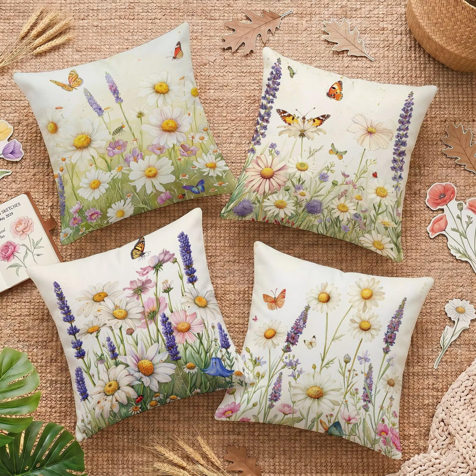 Housses de coussin 65x65cm étanches en velours imprimé fleurs