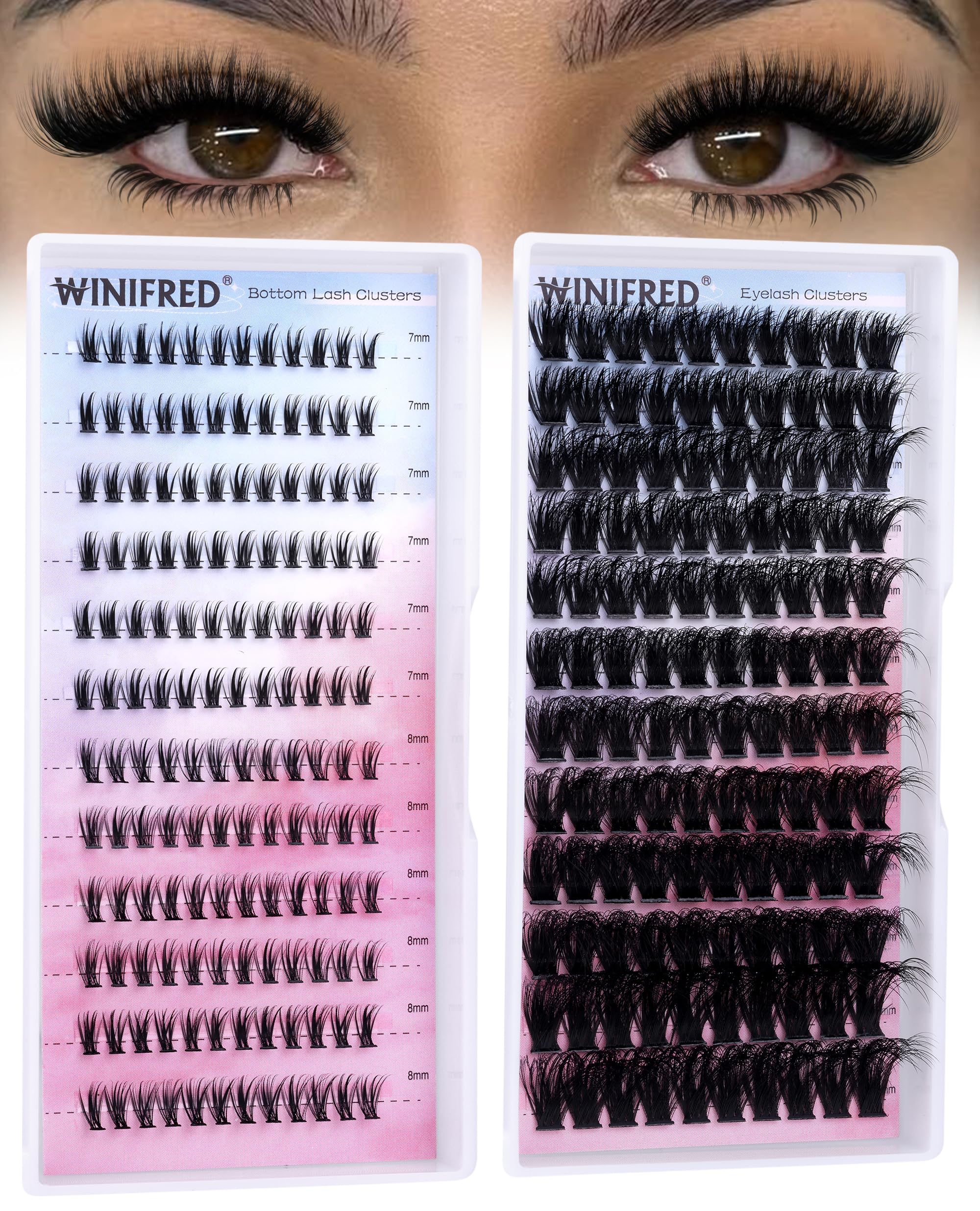 Winifred Lash Clusters with Bottom Lashes 120D Fluffy Eyelash Clusters Thick Volume Cluster Eyelash Extensions Lower Individual Lashes