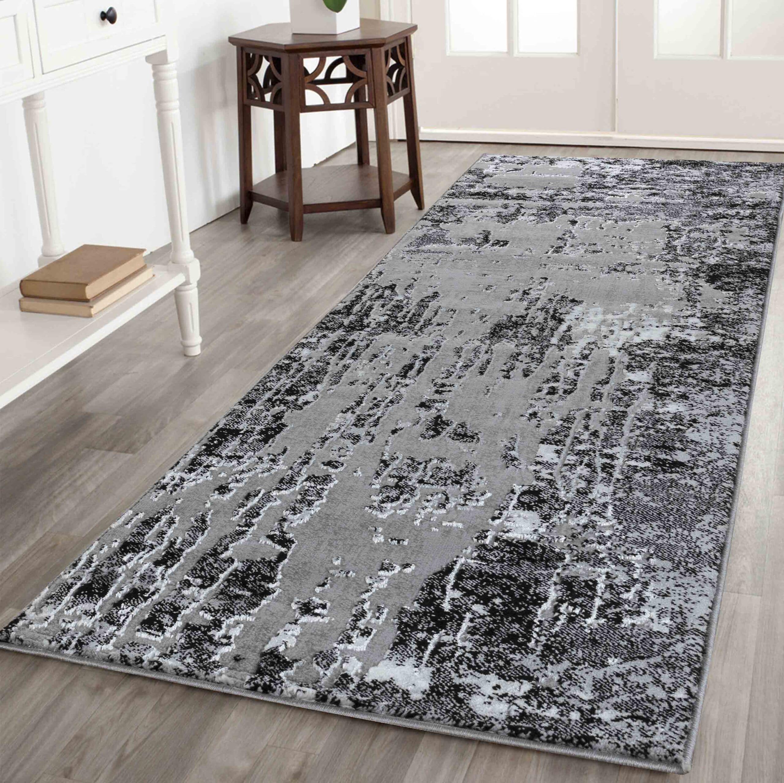Rackhams Black Carved Rug Serenity 211 - 60Cm X 220Cm (2Ft X 7.2Ft)