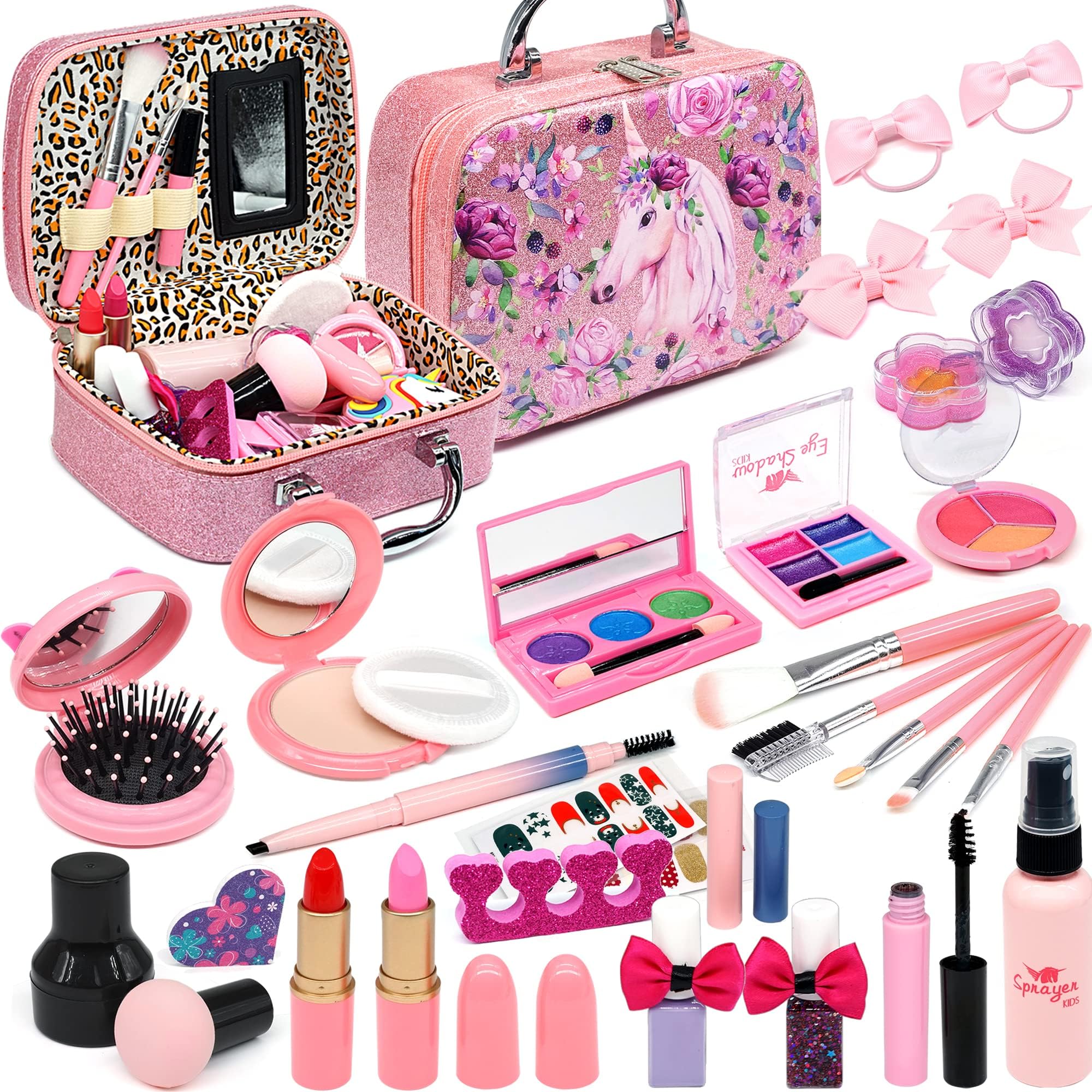 ROKKES Washable Makeup Kit Girls Toy - Kids for Girls, Non Toxic Make Up Set, Little Toddler Children Princess, Christmas Birthday Gifts 4 5 6 7 8 9 10 Year Old Girl