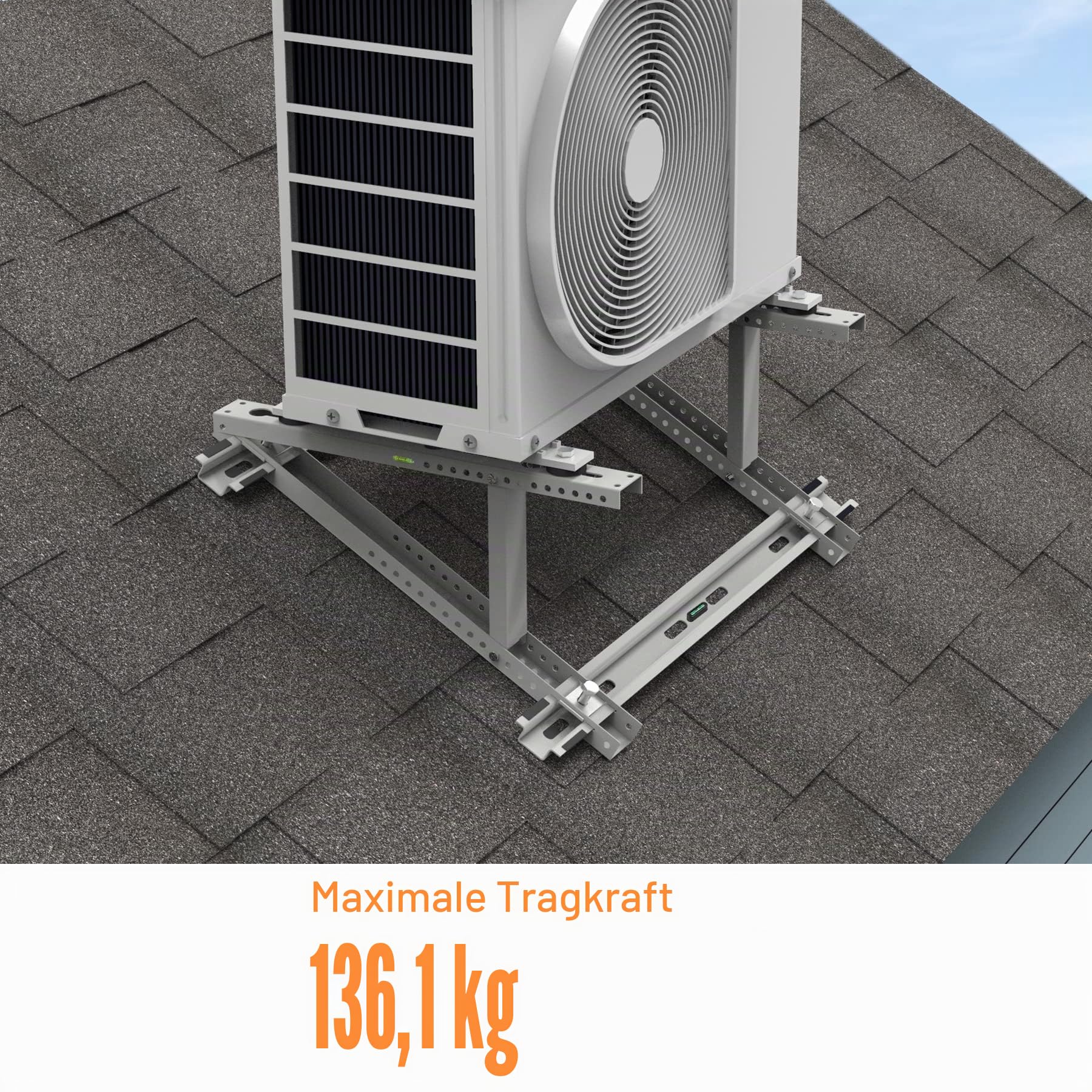 GCGOODS Halterung für Klimaanlage auf dem Dach, für kanallose Mini-Split-Wärmepumpe, Klimaanlageneinheit, verstellbares Winkeldesign für Stabilität und Niveau, universell für Kondensatoreinheiten