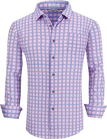 Alex Vando Mens Button Down Shirts Wrinkle Free 4-Way Stretch Print Business Casual Shirt
