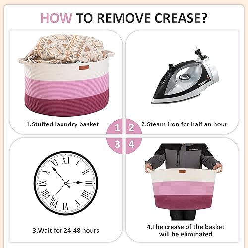 Miniatura 7 de PHI VILLA Canasta de cuerda de algodón XXXL tejida, cesta de juguetes con asas para almacenamiento, sala de estar, 21.7 x 21.7 x 13.8 pulgadas,