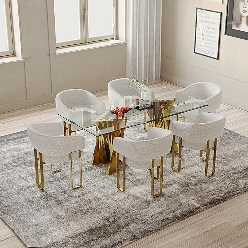 Miniatura 6 de Mesa de comedor rectangular de vidrio de 78 pulgadas para 4-8 pulgadas, mesa de comedor y cocina de lujo con parte superior de vidrio templado