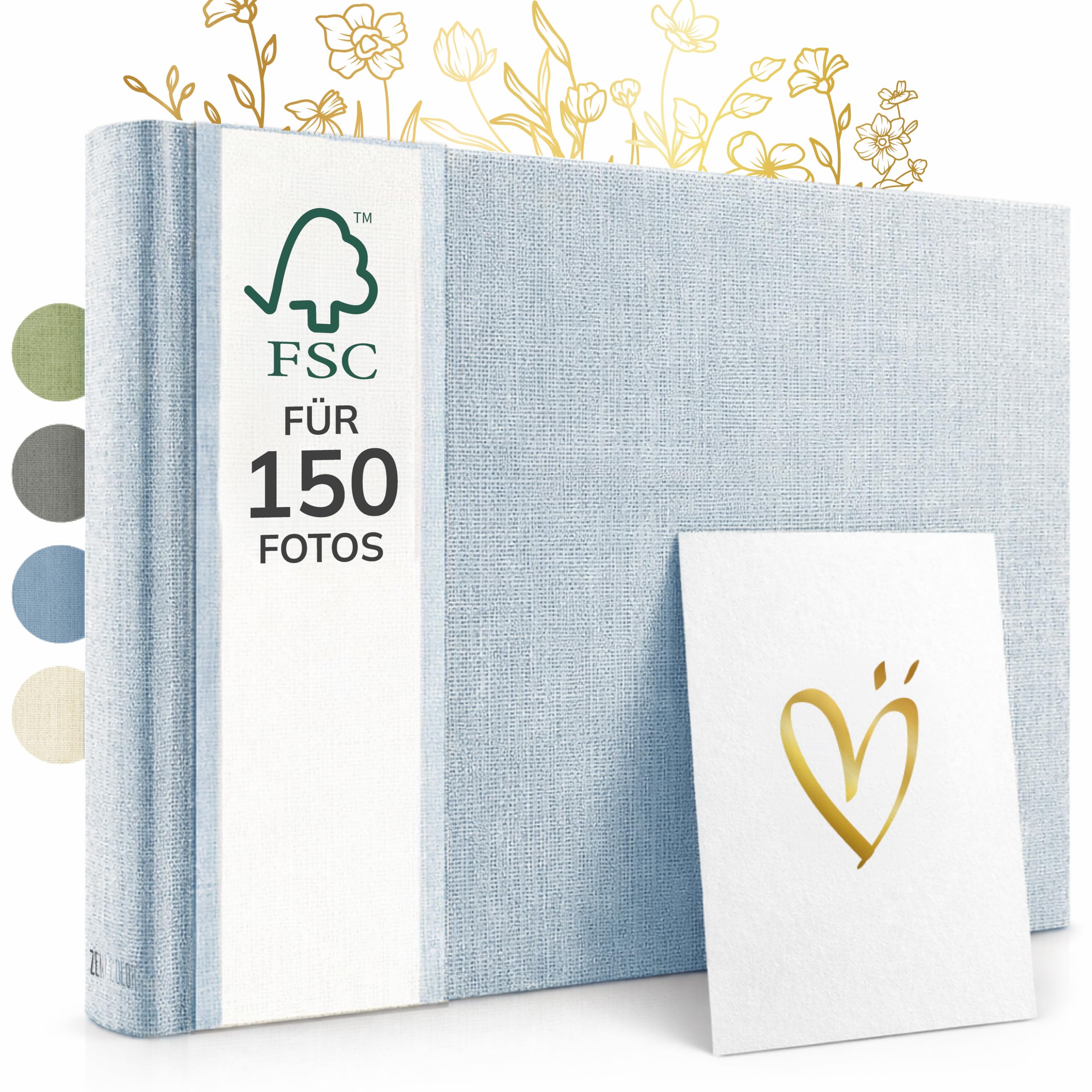 Zenacolor Fotoalbum zum Selbstgestalten - Fotobuch 30x22cm in Blau - 50 weiße Seiten & Platz für 150 Fotos - Scrapbook echtes Leinen