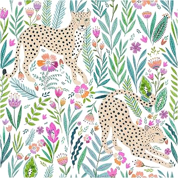 HAOKHOME Cheetah Wallpaper Peel and Stick Floral Pink Green Girly Nursery
