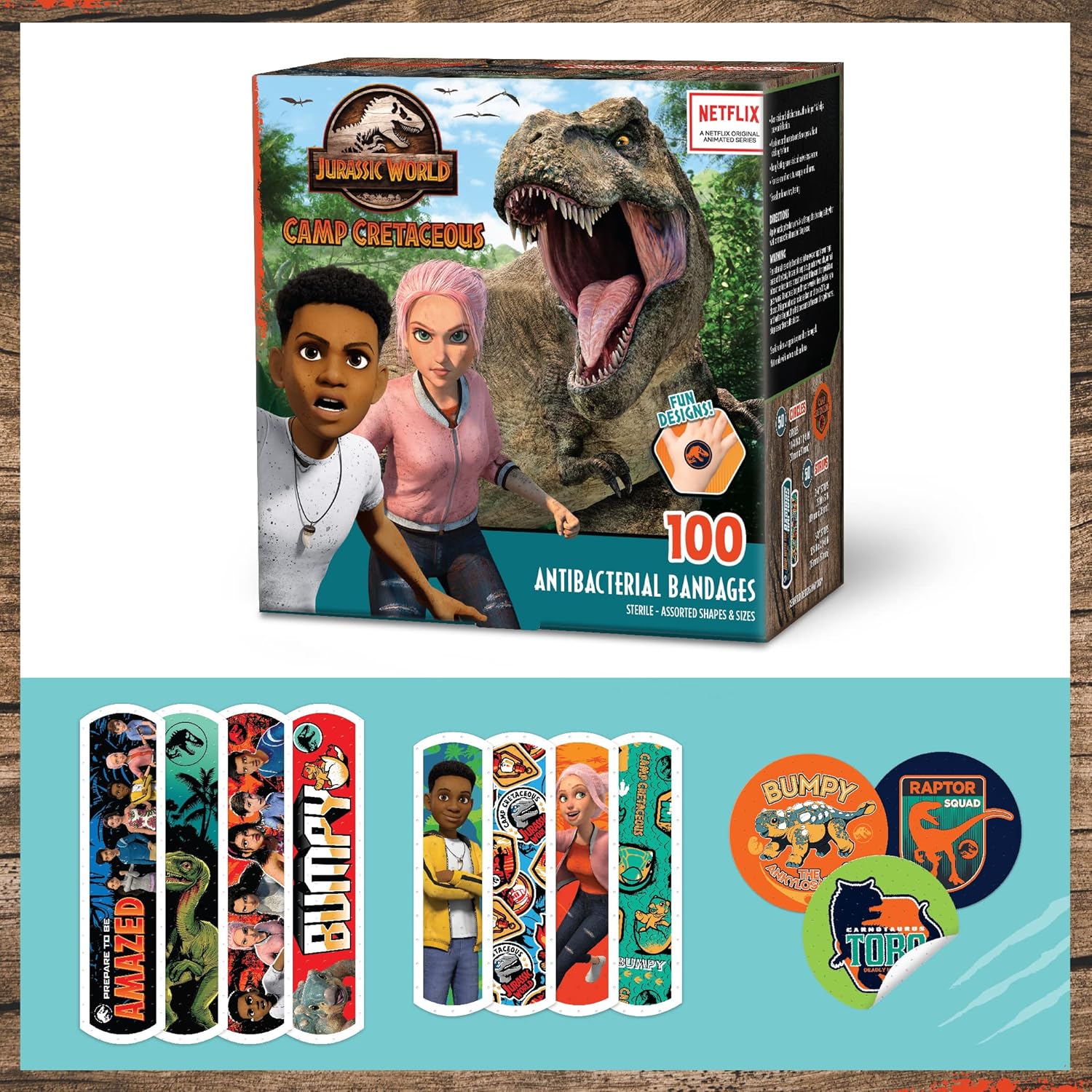 Jurassic World Camp Cretaceous Kids Bandages, Fun Dinosaur First Aid Bandages for