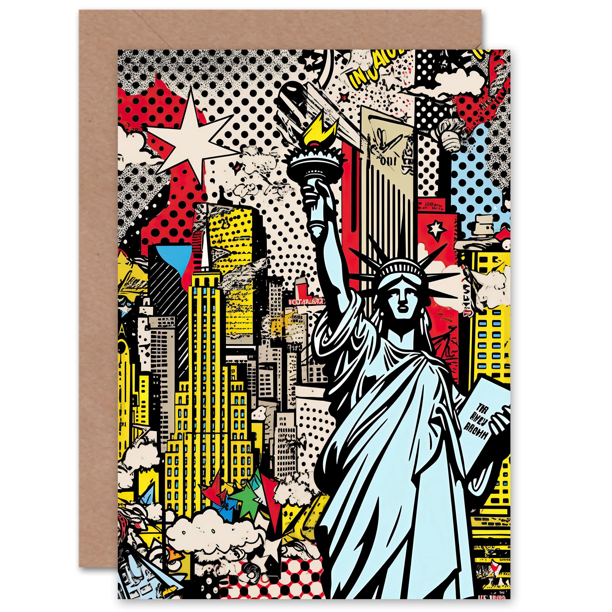 New York City Skyline Pop Art American Dream for Him or Her Man Woman Birthday Thank You Congratulations Blank Art Greeting Card