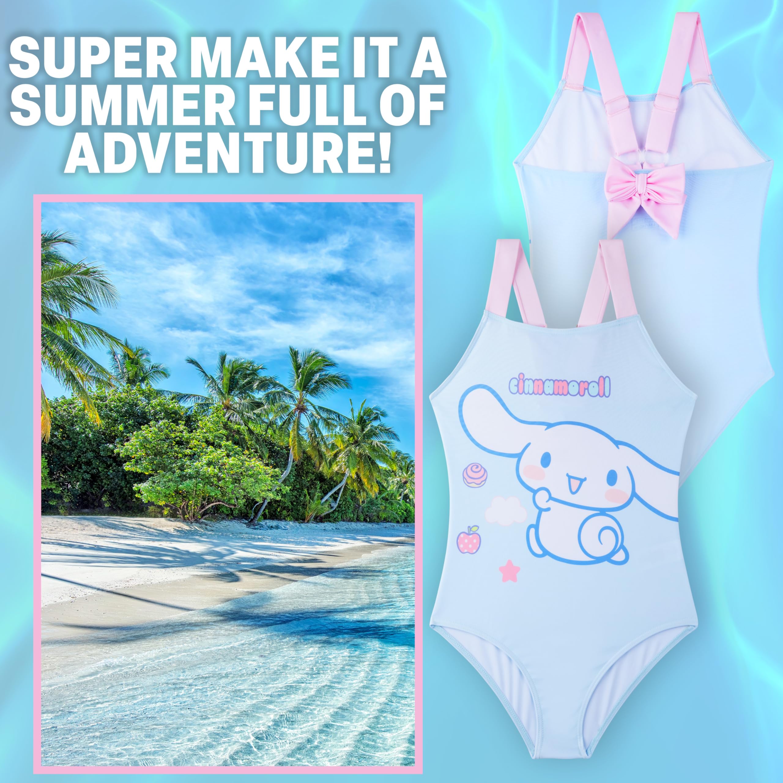 Hello Kitty Bañador Niña 5-14 Años, Traje de Baño Infantil Una Pieza con Tirantes Ajustables, Ropa de Baño para Playa Piscina, Verano Regalo Niña