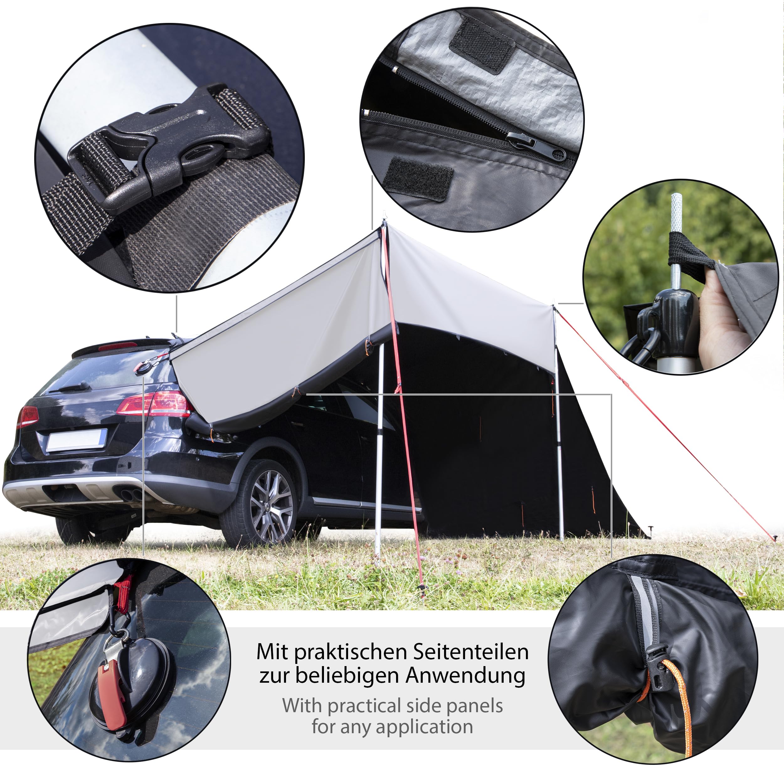 ONVAYA Auto-Sonnensegel UV99 Schutz vor Wind Regen Sonne für PKW Van Wohnmobil Grau