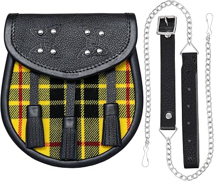 Scottish Modern Leather & Tartan Sporran for Kilts-Sporran for Men-Kilt Accessory MacLeod of Lewis Tartan Sporran